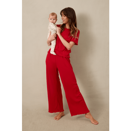 Red Pointelle Short-Sleeve Women’s Sleep Set