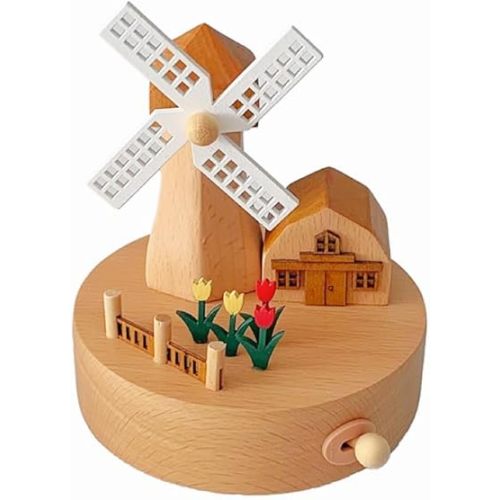 Wooden Windmill Music Box Mechanic Movement Romantic