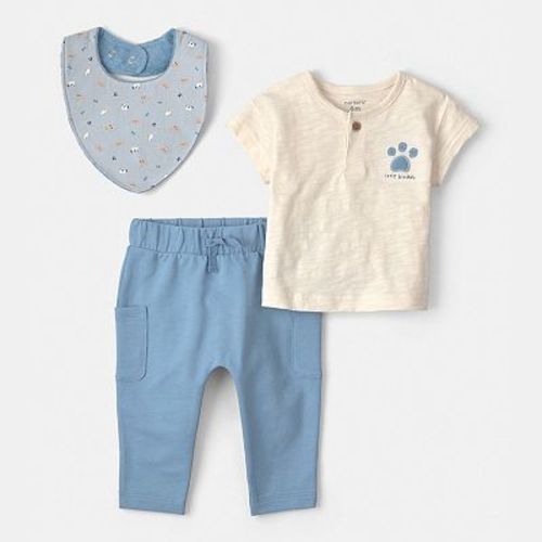 Baby Boy Carter's 3-Piece Paw Print Top, Pant & Bib Set