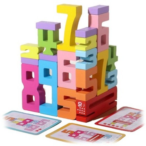 Etokfoks 20pcs Wooden Number Building Blocks Montessori Math Stacking Toys for Kids Ages 3-8 Counting Games Color Sorting STEM Set
