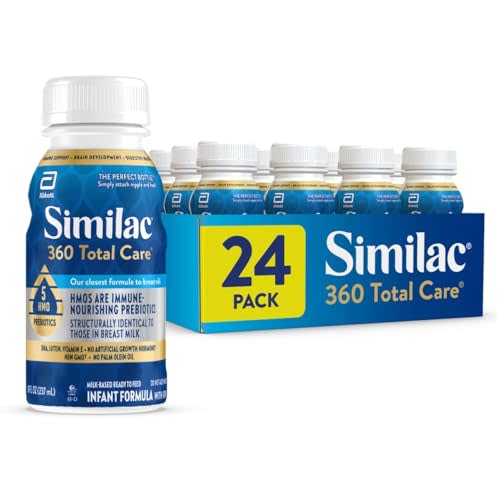 Similac 360 Total Care Infant Formula, Has 5 HMO Prebiotics, Our Closest Prebiotic Blend to Breast Milk, Non-GMO, Baby Formula, Ready to Feed, 8-fl-oz Bottle, Pack of 24
