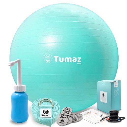 Tumaz Birth Ball for Pregnancy & Labor, Exercise Ball with Pump | Includes yoga strap, peri bottle, non-slip socks & instruction poster for a complete birth ball set