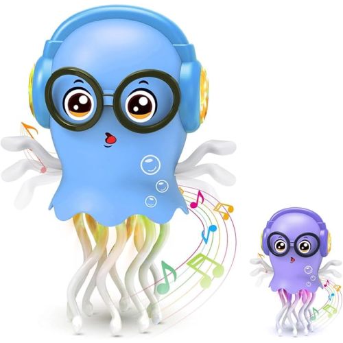 Kids Toy Dancing Jellyfish, Tummy Time Toy Interactive Jellyfish Bump and Go with Music & Lights, Learning Crawling Toys for Toddlers Baby 1 2 3 4 5 Years, Birthday Easter Gifts for Boys Girls