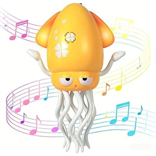 Dancing Octopus Baby Toy - Electric Crawling Octopus Tummy Time Toy - USB Rechargeable Dancing Musical Squid Toys with Lights, Birthday Gifts for 3 4 5 6 Year Old Boys Girls, Funny Desk Decor (Yellow)