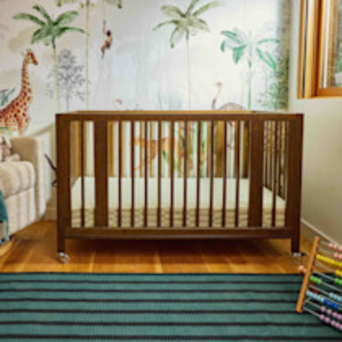 babyletto Rolli 9-in-1 Convertible All-Stages Crib with Bassinet & Toddler Bed Conversion Kits - Natural Walnut