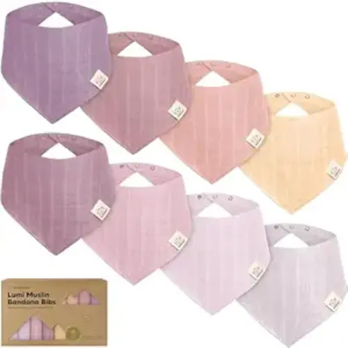 8-Pack Muslin Baby Bibs for Boys, Girls - Muslin Bandana Drool Bibs for Baby Girl & Boy, Drooling Newborn, Teething Toddler, Infant 0-36 Months, Soft Cotton Extra Absorbent (Lavender)