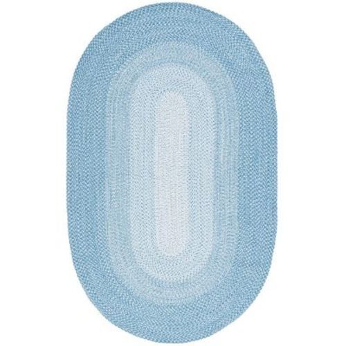 Braided BRA220 Machine Washable UV & Stain Resistant Non-Shedding Hand Woven Indoor/Outdoor Accent Rug - Aqua - 3'x5' Oval - Safavieh