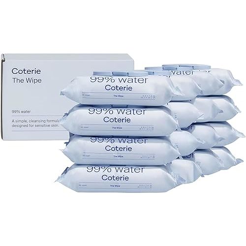 Coterie Baby Wipes for Sensitive Skin, Plant-Based and Plastic-Free Fibers, 99% Water, Hypoallergenic, pH Balanced, Unscented, Clean and Gentle Baby Essentials, 16 Pack, 896 Count