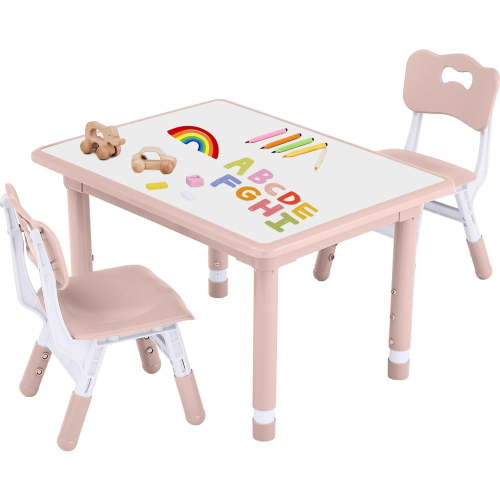 ssybab Toddler Table and Chair Set, Height Adjustable-Upgrade Kids Desk and 2 Chairs for Ages 3-8, Children's Multi-Activity Table with Graffiti Desktop and Marble Pattern for Home/Daycare/Classroom