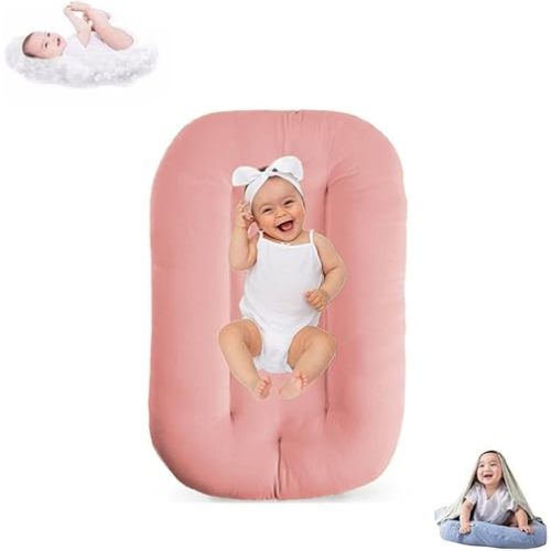 Baby Lounger for Infants Babies 0-12 Months, Bionic Organic Lounger, Soft Cotton Breathable Infant Floor Seats & Loungers for Newborn Baby Shower Gifts (Coral Pink)