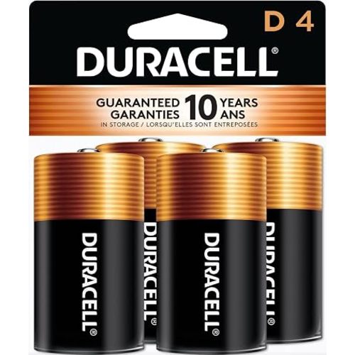 Duracell Coppertop D Batteries, 4 Count, 10-Year Shelf Life, Long-lasting