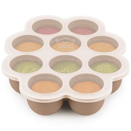 KeaBabies Silicone Food Freezer Trays with Lid, 2oz x 10 Pods Baby Food Storage Containers, Easy Puree Meal Prep, Breast Milk Silicone Freezer Molds, Dishwasher, Microwave Safe, BPA-Free (Chai Latte)