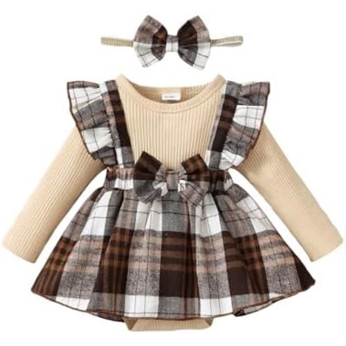 Baby Girl Winter Clothes Toddler Girl Spring Outfit Long Sleeve Ruffle Romper Suspender Skirt Headband Set