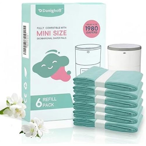 6 Pack Diaper Pails Refills for De-k-or Mini, 30% Extra Thick Heavy Duty Leak-Proof Liners, Multi-Layer Odor Defense Film, Holds 1980 Diapers, Fresh Scented Baby Changing Essentials