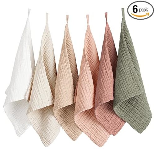 Konssy 6 Pack Baby Muslin Washcloths for Unisex 100% Cotton Wash Cloth Set for Baby Face Body Comfy and Soft for Newborn Infants Kids Girls and Boys