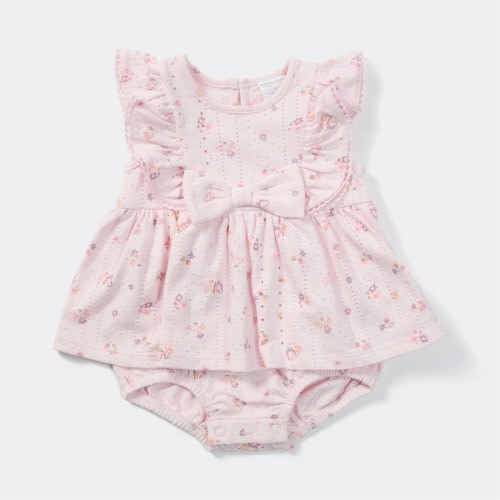 Kidding Around Baby Floral Print Romper Dress - Pale Pink