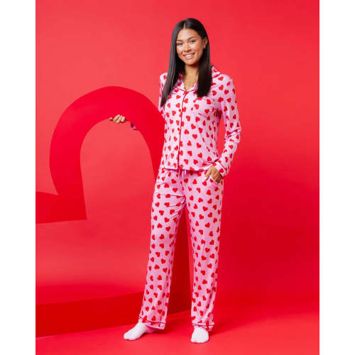 All Heart Eyes Women's Long Sleeve Collar Shirt & Pants Pajama Set