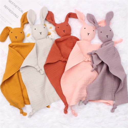 Organic Cotton Muslin Lovey Blanket, JICVY Organic Cotton Muslin Bunny Security Blanket Soft & Breathable Lovie Baby Gifts for Boys and Girls - 5 Pcs
