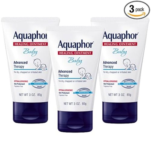 Aquaphor Baby Healing Ointment, Advanced Therapy for Chapped Cheeks and Diaper Rash, 3 oz. Tube (Pack of 3)