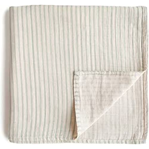 mushie Muslin Baby Swaddle Blanket | 100% Organic Cotton (Sage Stripe)