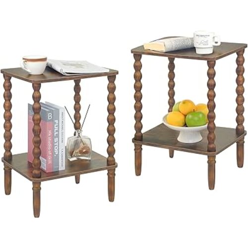 Side Tables Set of 2, Small End Table with Storage Shelf, Night Stand Set 2 Bedside Tables for Living Room, Bedroom, Office and Small Spaces (Rustic Brown)