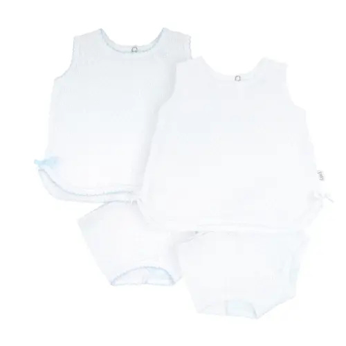 Paty Knit Sleeveless Diaper Set - 9M Blue No Bow