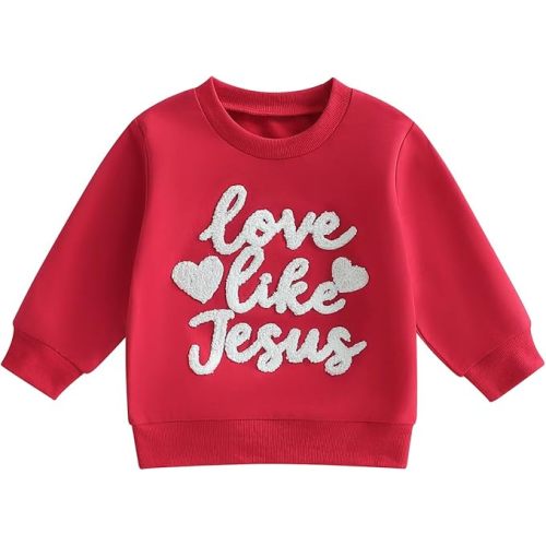 Toddler Girl Boy Valentines Day Outfit Love Like Jesus Heart Print Sweatshirt Long Sleeve Pullover Spring Clothes