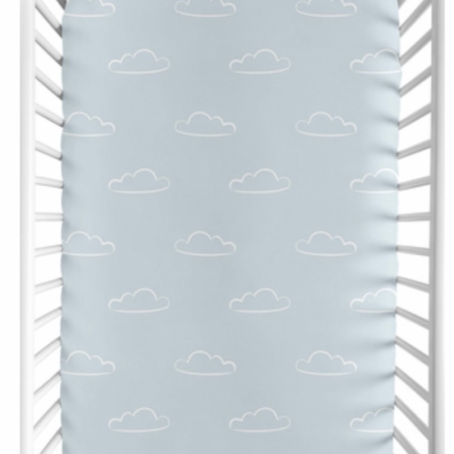 Airplane Red and Blue Collection Mini Crib Sheet - Cloud Print