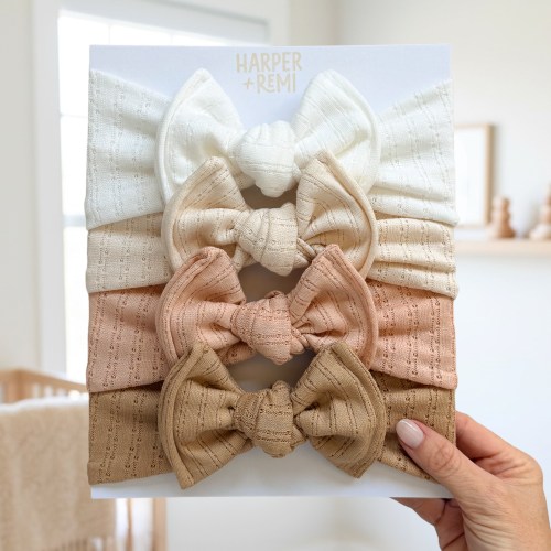 Sugar & Spice Essentials (Neutral + Blush) | Pointelle Baby Bow Bundle