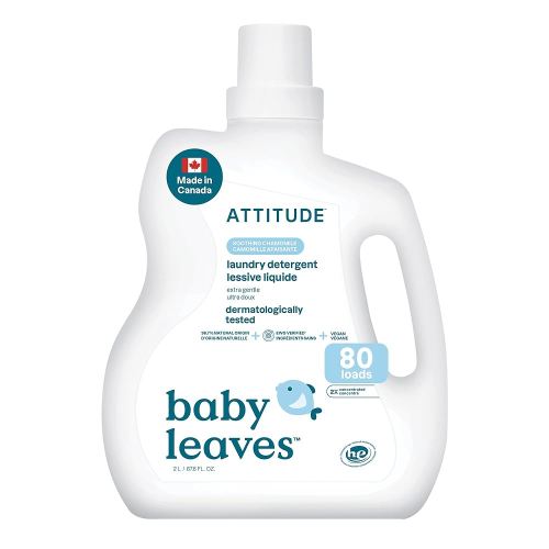 ATTITUDE Lessive liquide pour bébé, fabriquée au Canada, certifiée EWG, sans danger pour les vêtements de bébé, nourrissons et nouveau-nés, d'origine naturelle, compatible HE, camomille apaisante, 80