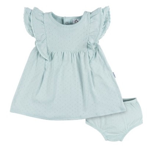 Gerber Baby Girls' Cotton Dress & Diaper Cover Set - Aqua Blue - 6-9 Months - 2-Piece