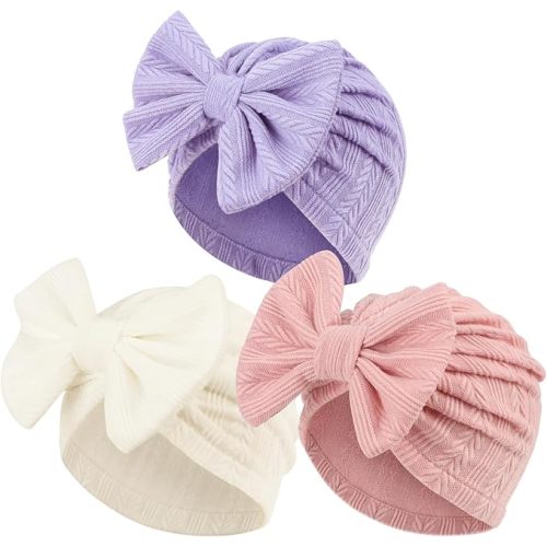 AQOKKA Newborn Baby Girl Hats with Bow 0-12 Months