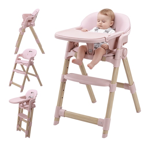 suihuooo Convertible Baby High Chair with Multi-Use Foldable and Adjustable Legs for Babies and Toddlers,Pink
