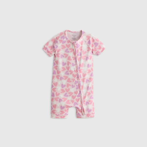 Bamboo Shortie Onesie Pajama - Baby in Lavender Hearts