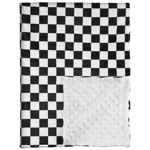 CIVARUA KIDS Checkered Baby Blankets for Boys, Comfy Durable Blanket with Double Layer Dotted Backing Checkerboard Grid Chessboard Gingham Bed Blankets for Newborn Infants Black, 30x40 Inches