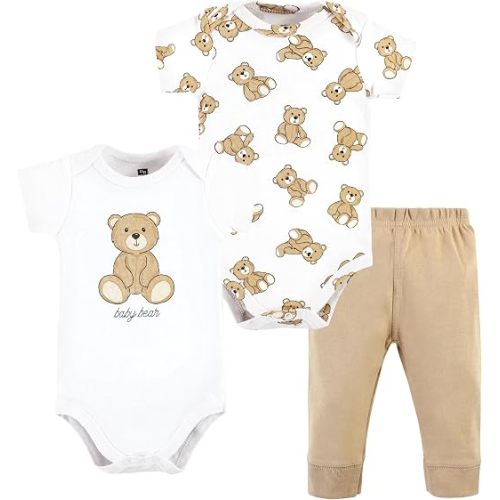 Hudson Baby Unisex Baby Cotton Bodysuit and Pant Set, Teddy Bears Short Sleeve, 9-12 Months