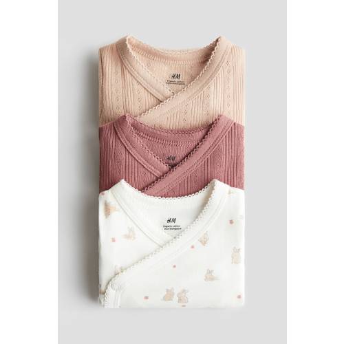 3-Pack Wrapover Bodysuits - White/Rabbits