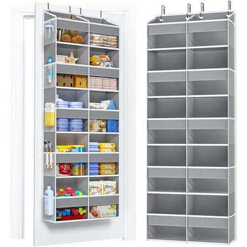 PureSpace 5-Tier Over The Door Organizer with 10 Side Mesh Pockets & Clear Windows, 80 lb Weight Capacity Hanging Storage for Bathroom, Bedroom, Nursery, Kitchen, Organizer Toys, Shoes, Diapers(Grey)