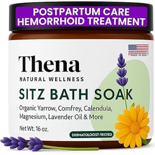 Best Organic Sitz Bath Soak Postpartum Care and Post Partum Essentials, Natural Hemorrhoid Treatment for Women & Moms with Epsom Dead Sea Salt Witch Hazel, Sitz Bath for Toilet, Thena