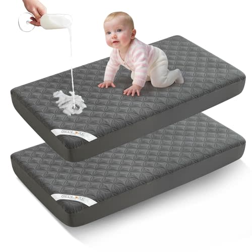 BEDLORE Waterproof Mattress Protector Crib, 2 Pack Soft Gray Mattress Pad, Noiseless Machine Washable Mattress Cover, Ultimate Protection for Your Baby's Crib Toddler Bed (52''x28'')
