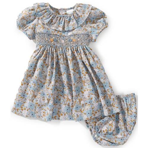 Edgehill Collection Baby Girls Blue Floral Smocked Dress