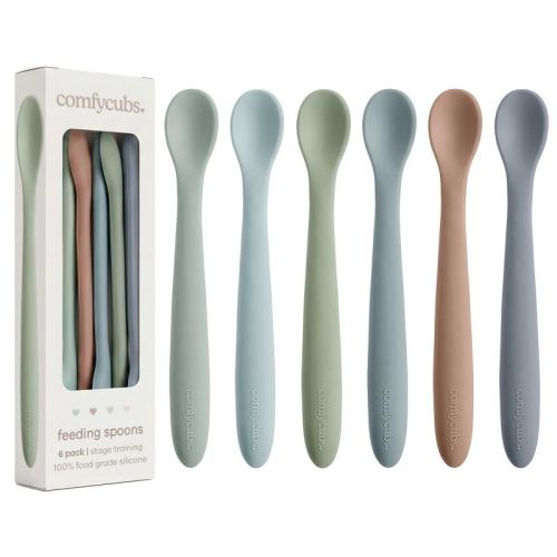 Comfy Cubs Silicone Baby Spoons Set 6-Pack, Ocean – BPA Free, Soft Gum-Safe Toddler Eating Essentials – Lightweight & Flexible