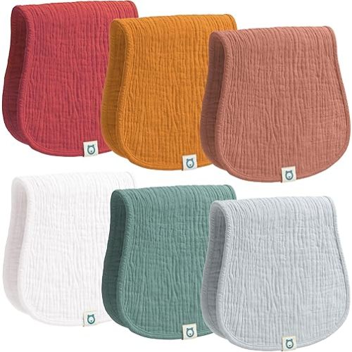 Muslin Burp Cloths Set, 6 Pieces, 100% Organic Cotton Hand Washcloths for Baby Boys and Girls Extra Absorbent and Soft Burping Rags (Boho - Multi Colored)