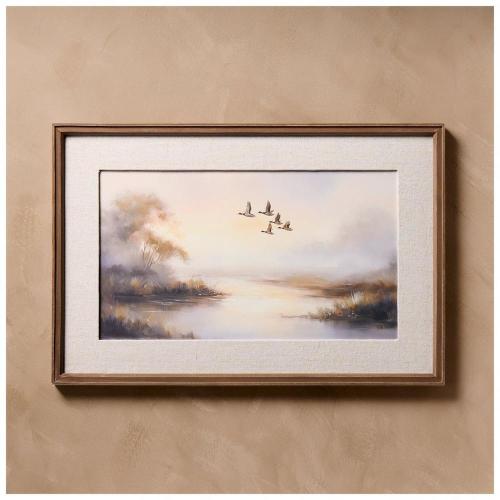 Kinkeeping Ducks Flying Over Pond Framed Canvas Wall Art