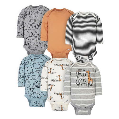 Gerber Baby Boys' Long Sleeve Onesies Bodysuits, 6-Pack