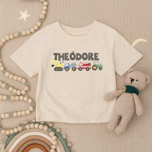 Personalized Construction Toddler Shirt, Custom Truck Infant Shirt, Cute Vehicle Youth Tee, Funny Car Kids Outfit, Birthday Baby Boy Gift