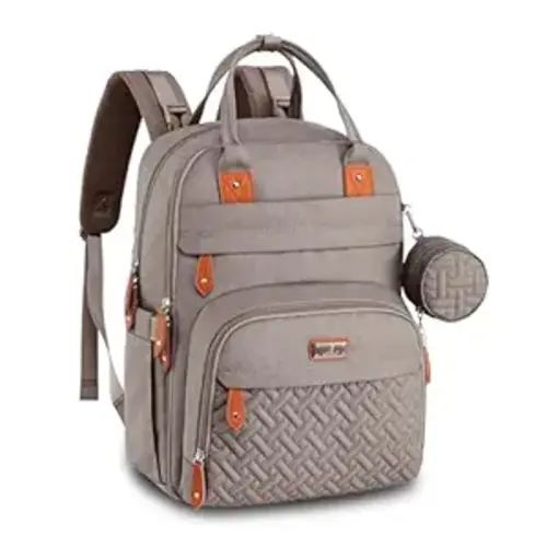 BabbleRoo Diaper Bag Backpack - Baby Essentials Travel Tote - Multi Function Water Resistant Diaper Bag, Travel Essentials Baby Bag with Changing Pad, Stroller Straps & Pacifier Case - Unisex, Khaki