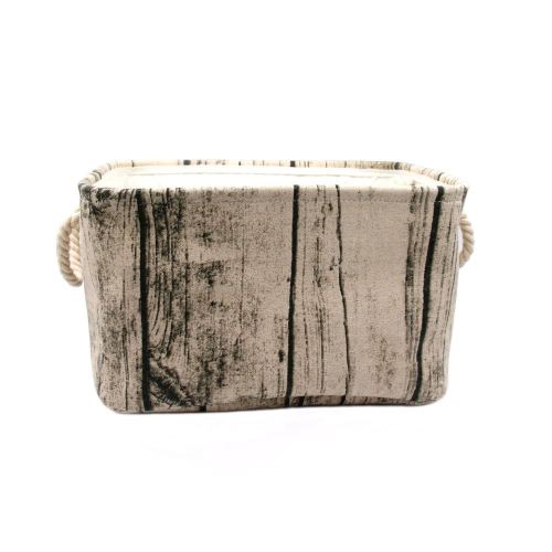 Stylish Tree Stump Design Wood Grain Rectangular Storage Basket Washable Cotton Fabric Nursery Hamper with Rope Handles, Decorative and Convenient for Kids Rooms (Small)