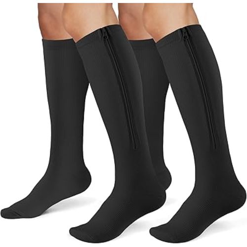 Zipper Compression Socks for Women & Men 2 Pairs,15-20mmhg Closed Toe Compression Stocking is Best for Athletic Running,Hiking