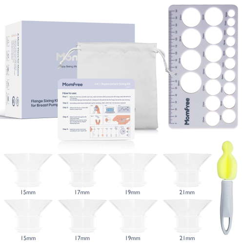 8PCS Flange Sizing Kit 15/17/19/21mm for 24mm Flanges/Shield, Soft Silicone Flange Insert Compatible Momcozy/Spectra/Medela Breast Pump, Breast Pump Essential kit(with Nipple Rulers and Storage Bag)